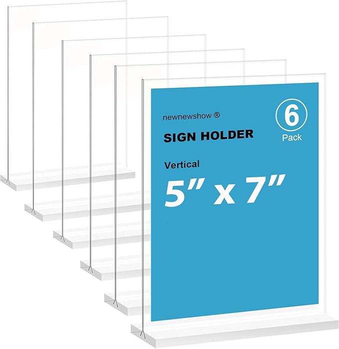 newnewshow 5“x7” Acrylic Sign Holder 6 Pack Vertical T Shape Double-Sided by NEWNEWSHOW