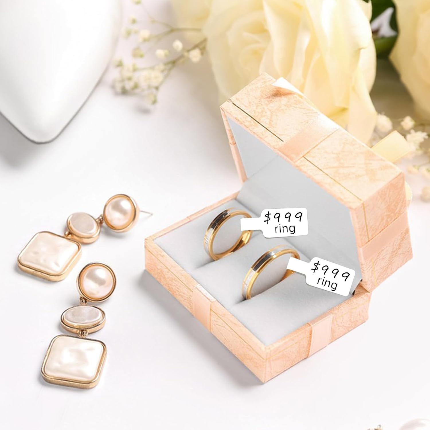 500 Pieces/Roll Self-Adhesive Blank Jewelry Price Tags,White Blank Jewelry Price Labels Rectangle Shape Necklace Earring Bracelet Ring Display,Selling Display Quick Peel Off