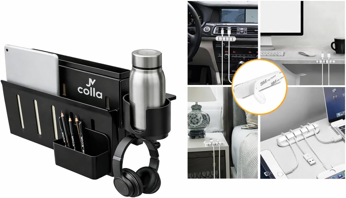 Desk Side Storage Organizer with Laptop Holder & Clamp Cup Holder, Hangin...