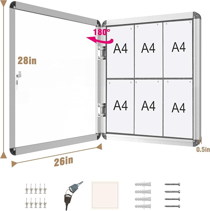 Mifuro 28"x26" Enclosed Bulletin Board, Lockable Weather-Resistant Aluminum - Image 5