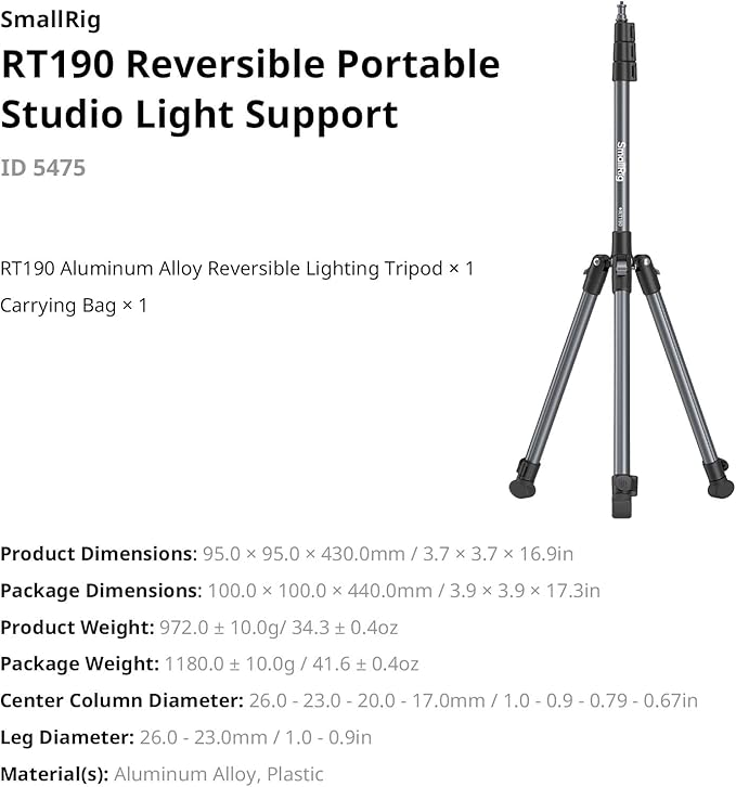 SMALLRIG 74.8"/ 6.23 ft Adjustable Light Stand Photography, Max Load 8.8 lb - Image 9