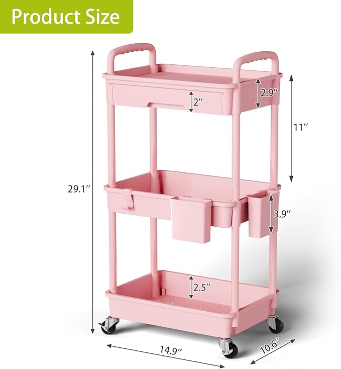 Sorgion 3 Tier Rolling Cart Organizer, Laundry Room Bathroom Organizers and - Image 3
