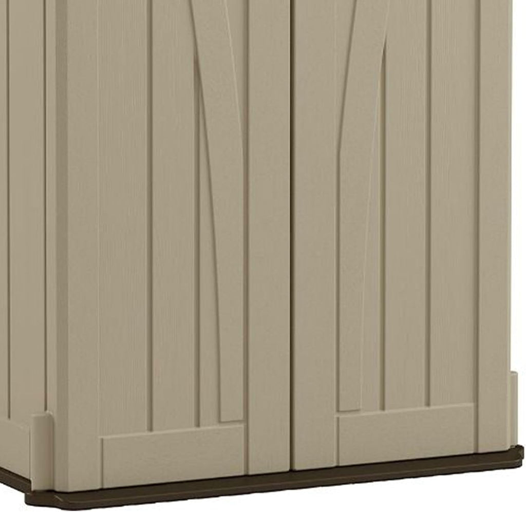 suncast vertical shed, compact outdoor storage system, 22, front angle view
