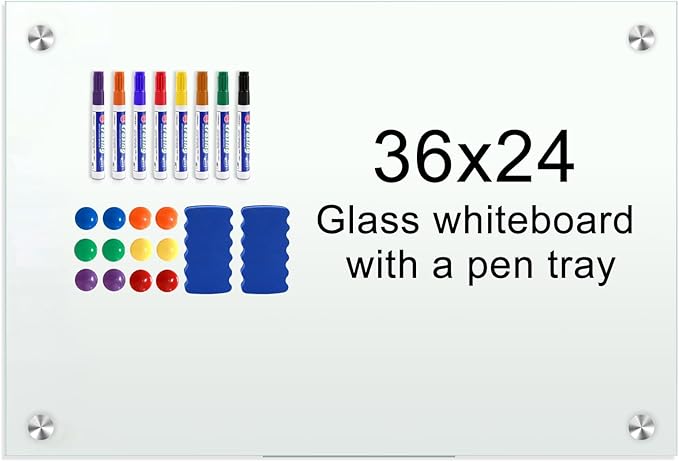 H-Qprobd Glass Whiteboard 36"x24" Magnetic Dry Erase White Board by H-Qprobd