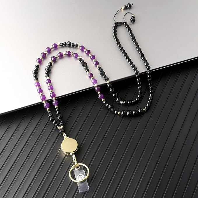 AIDSOTOU Lanyards for ID Badges and Keys, Natural Stone Beaded Teacher Lanyard - Image 6