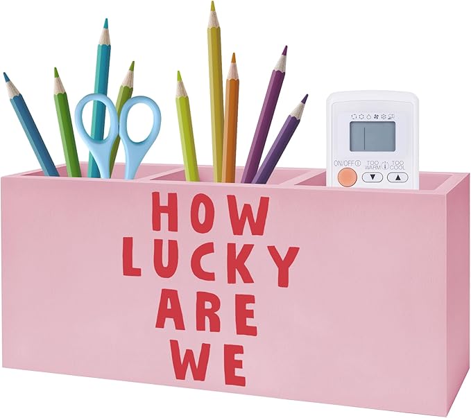 Exqcom Pink Positive Quotes Makeup Brush Holder, How Lucky Are We Pen Holder by Exqcom