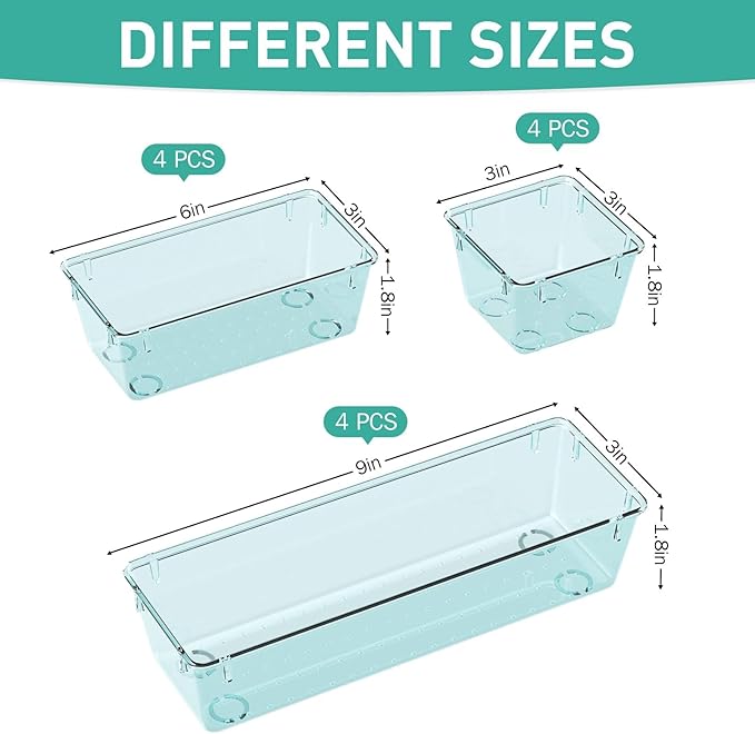WOWBOX 12 Pack Clear Drawer Organizer Set, Acrylic Drawer Storage Trays - Image 2