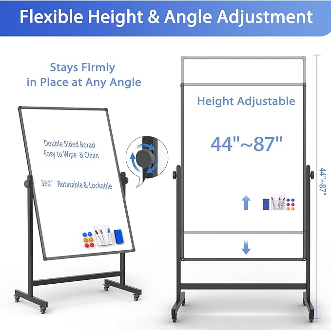 Rolling Whiteboard on Wheels, Double-Sided Magnetic Dry Erase Board - Image 2