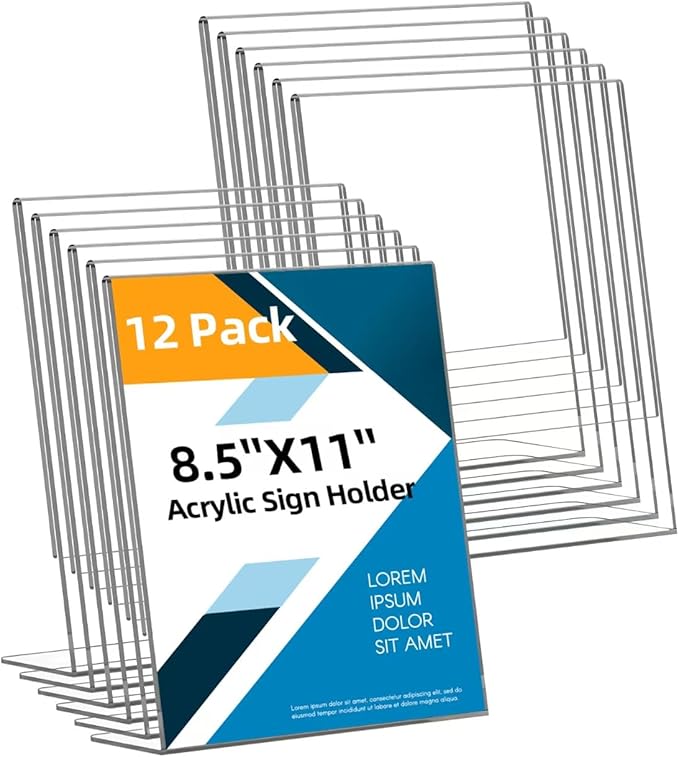 12 Pack Acrylic Sign Holder 8.5x11 Inches, L-Shape Vertical Menu Holder Stand by Unknown