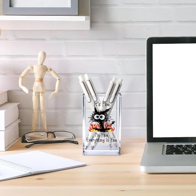 Vgrti It's Fine I'm Fine Acrylic Cosmetic Pencil Pen Holder Cup, Funny Black - Image 4
