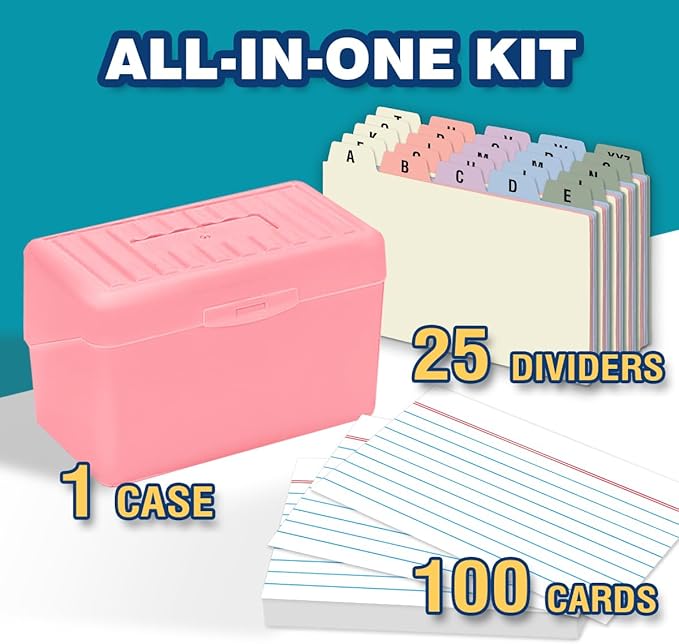 H4D 3x5 Index Card Holder with 100 Heavyweight Ruled Index Cards and 25 Plastic - Image 2