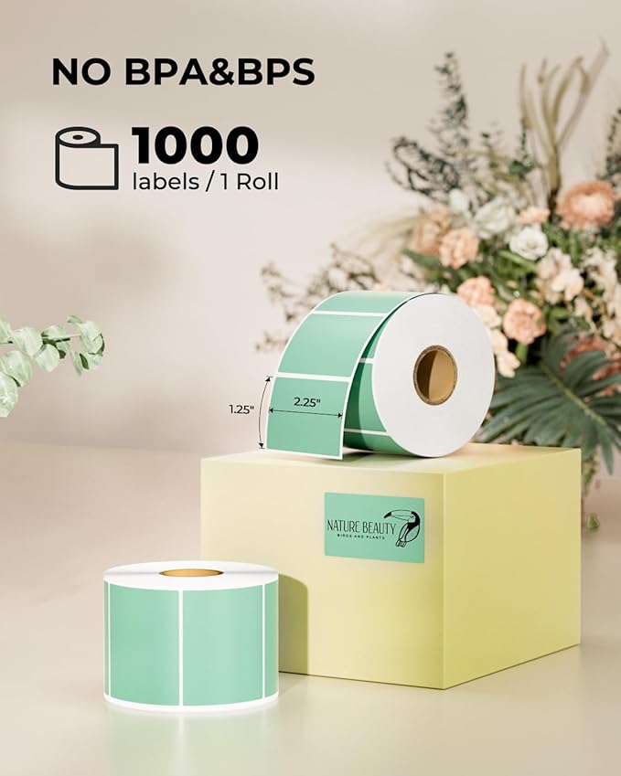 MUNBYN Green 2.25x1.25in Thermal Labels, 1000/Roll - Image 2