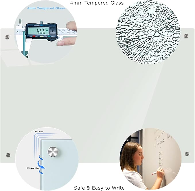 Glass Whiteboard 4' x 3', Magnetic Dry Erase Board Frameless Wall Mounting - Image 4