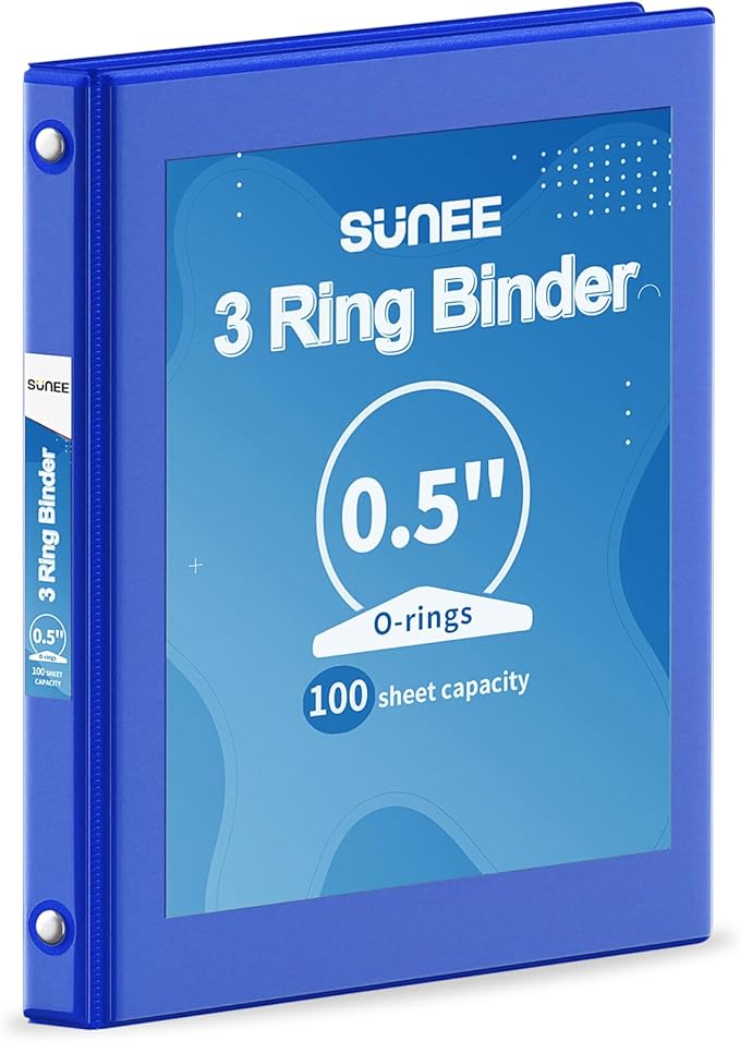 SUNEE 3 Ring Binder 1/2 Inch 1 Pack, Cobalt Blue by SUNEE