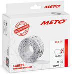 Meto Labels for Hand Labels, 26 x 12 mm, 1 Line, Pack of 12,000, White, Permanent Adhesive, for Meto, Hutner, Avery, Contact, Sato, Tovel etc