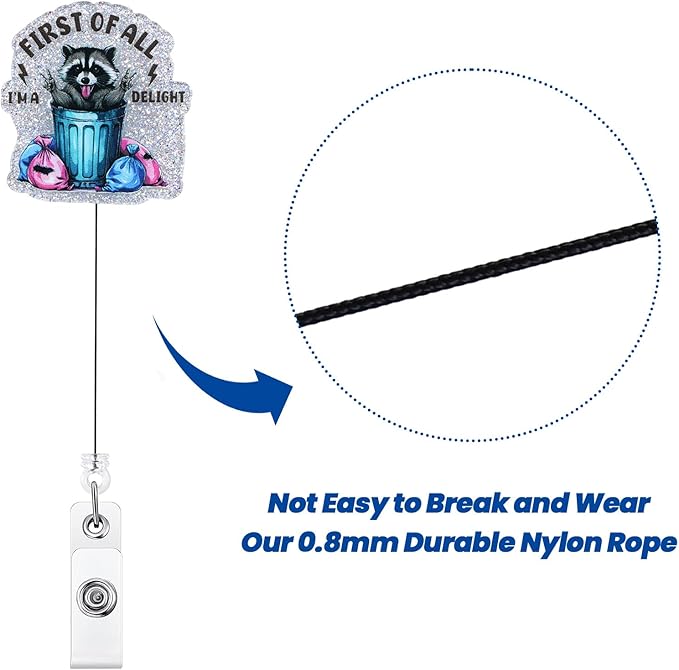 First of All I’m a Delight Funny Raccoon Badge Reel, Retractable ID Card Nurse - Image 5