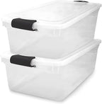 HOMZ 2-Pack Latching Lid, Large Clear Plastic Storage Bins