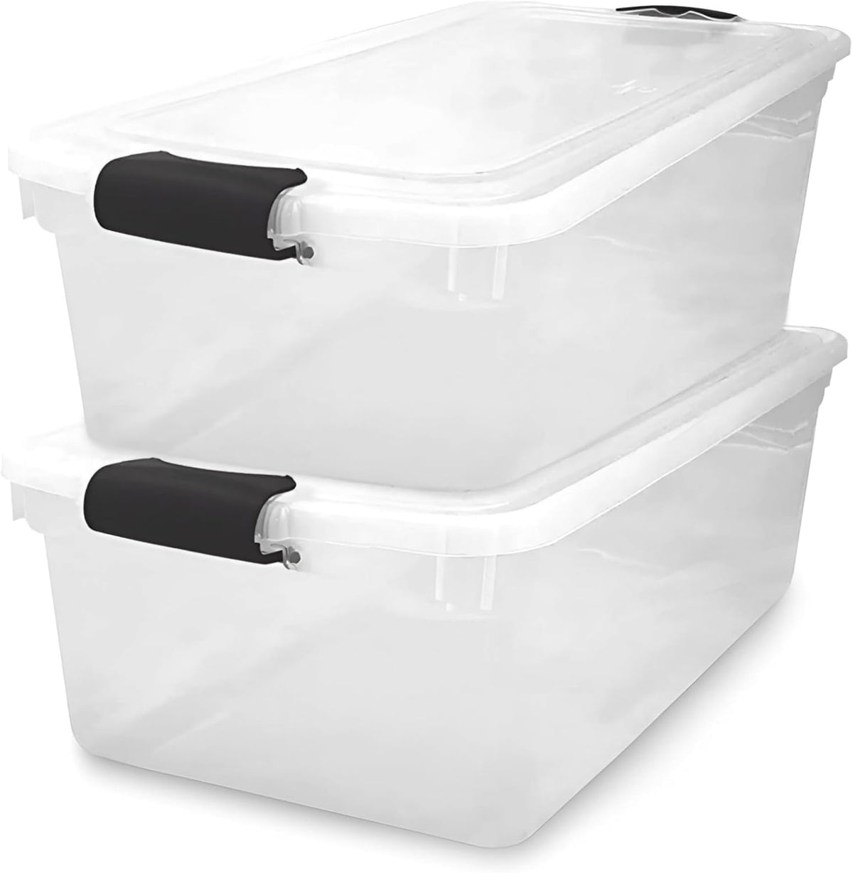 HOMZ 2-Pack Latching Lid, Large Clear Plastic Storage Bins
