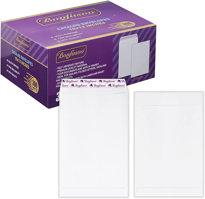 Bonfasvo 300 Pack 10x13 White Catalog Envelopes Peel & Seal Security Mailing by Bonfasvo