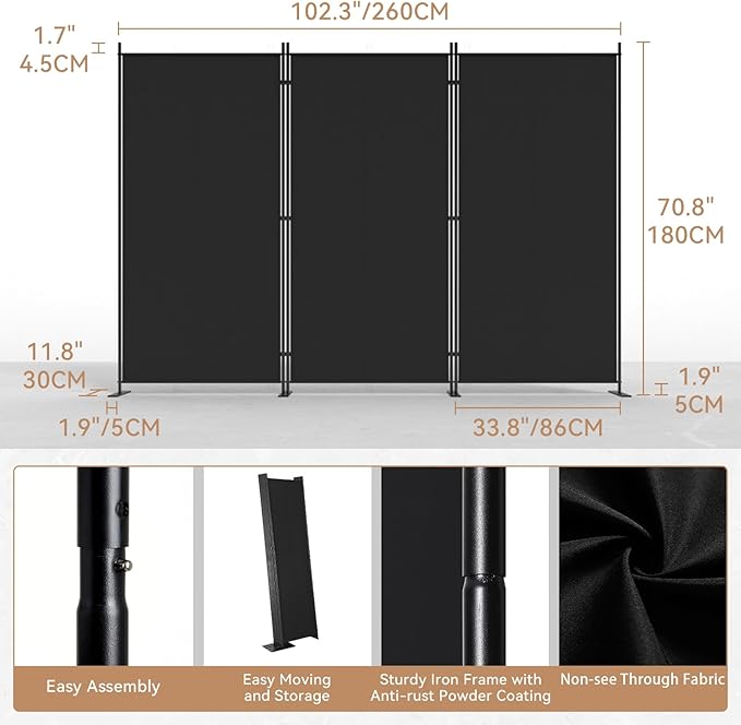 C-Hopetree 3 Panels Room Divider, 6 Ft Tall Indoor Folding Privacy Screen - Image 4
