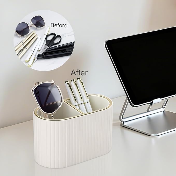 KINGFOM PU Leather Desk Organizer Pen Holder – Dual-Compartment Stylish Pencil - Image 9
