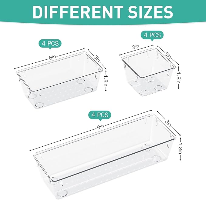 WOWBOX 9 Pack Clear Drawer Organizer Set, Acrylic Drawer Storage Trays - Image 2