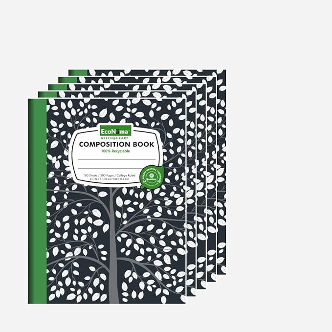 EcoNama Composition Notebooks Pack of 5 College Ruled 200 Pages 9.75"x7.5" by Econama