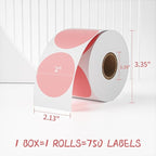 MFLABEL 2" 750 Pink Circle Direct Thermal Stickers Labels Roll, Compatible - Image 2
