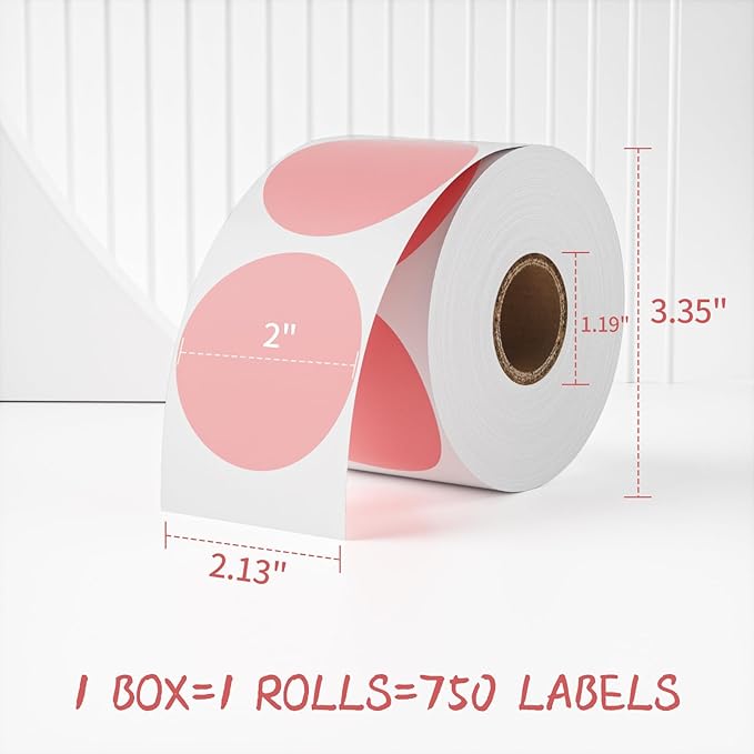 MFLABEL 2" 750 Pink Circle Direct Thermal Stickers Labels Roll, Compatible - Image 2