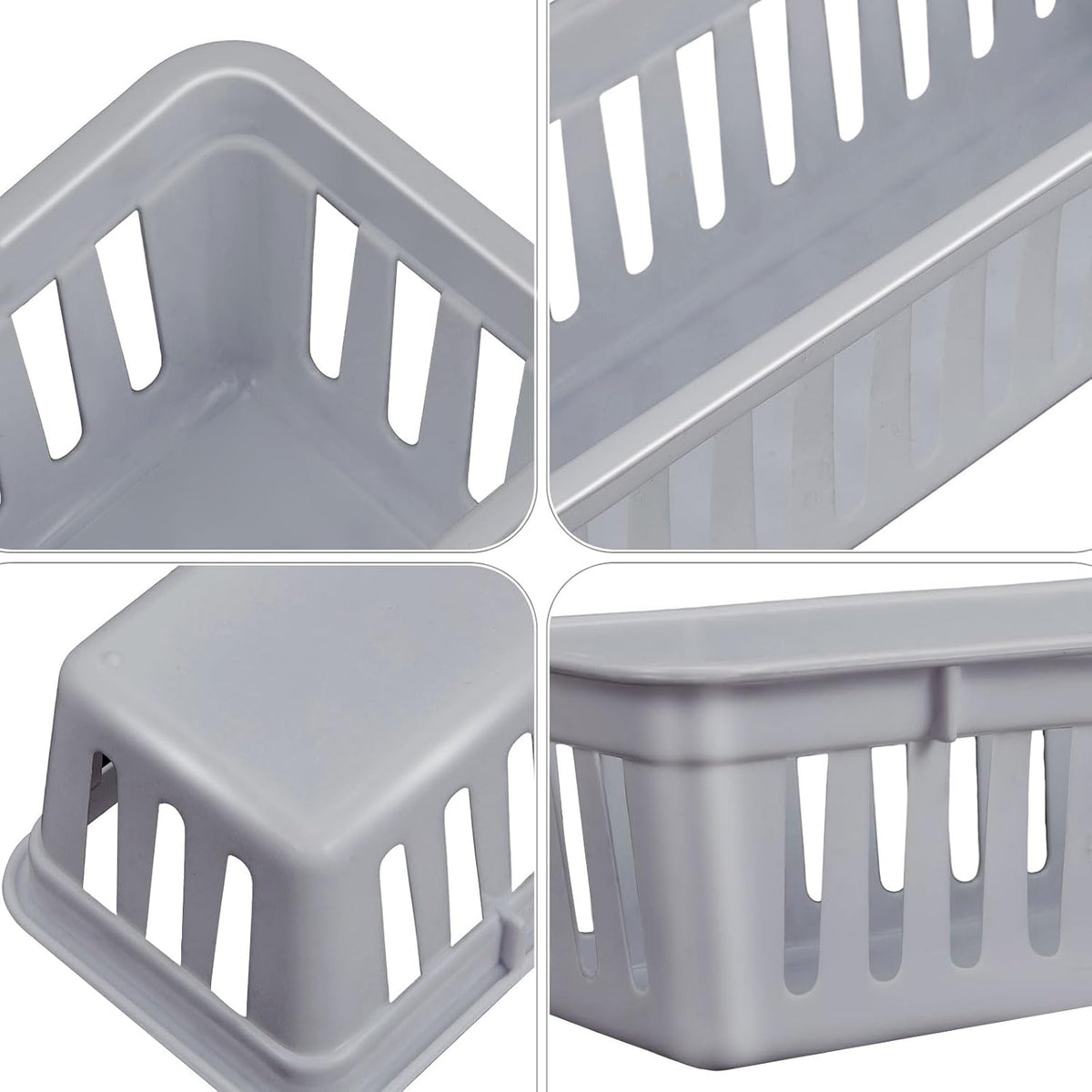 Domensi 24 Pack Slim Plastic Storage Basket Tray Organizer, Gray