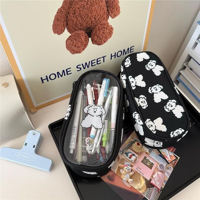 Cute Puppy Japanese Pencil Case Clear Case Large Capacity Canvas PVC Aesthetic - Image 9