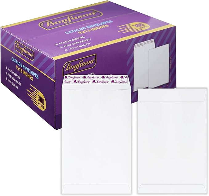 Bonfasvo 300 Pack 9x12 White Catalog Envelopes Peel & Seal Security Mailing by Bonfasvo