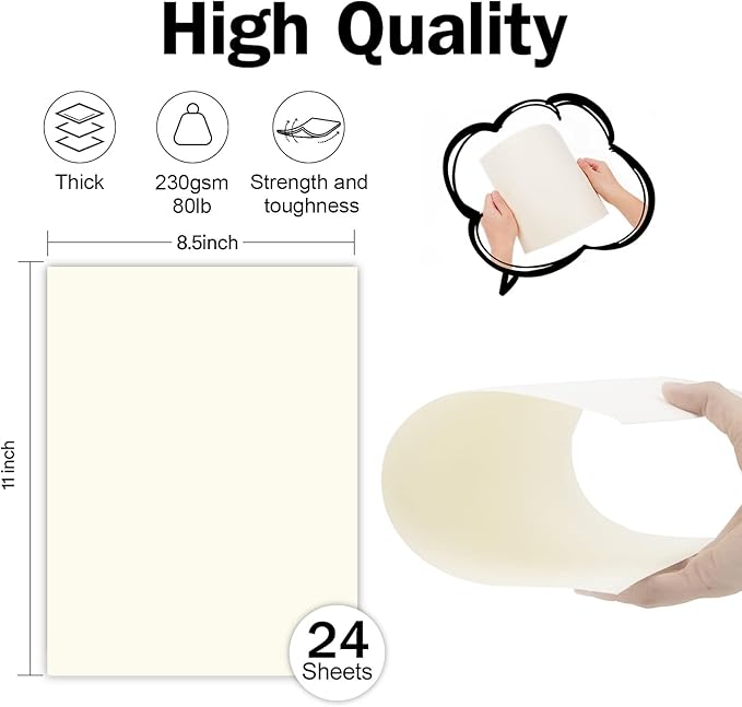 24 Sheets Cream Cardstock 8.5 x 11 Off White Paper, Goefun Ivory Card Stock - Image 2
