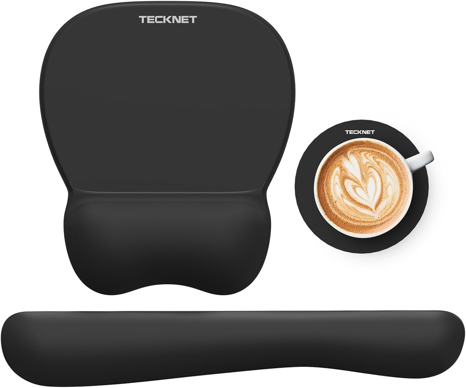 TECKNET Gel Ergonomic Mouse Pad & Keyboard Wrist Rest & Coaster | 3 in 1 Set, Pain Relief, Milk Silk Cloth, Non-Slip PU Base, Easy Typing, Memory Foam Wrist Support for Office & Home