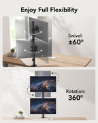 huanuo vertical dual monitor mount, stacked monitor stand, side view