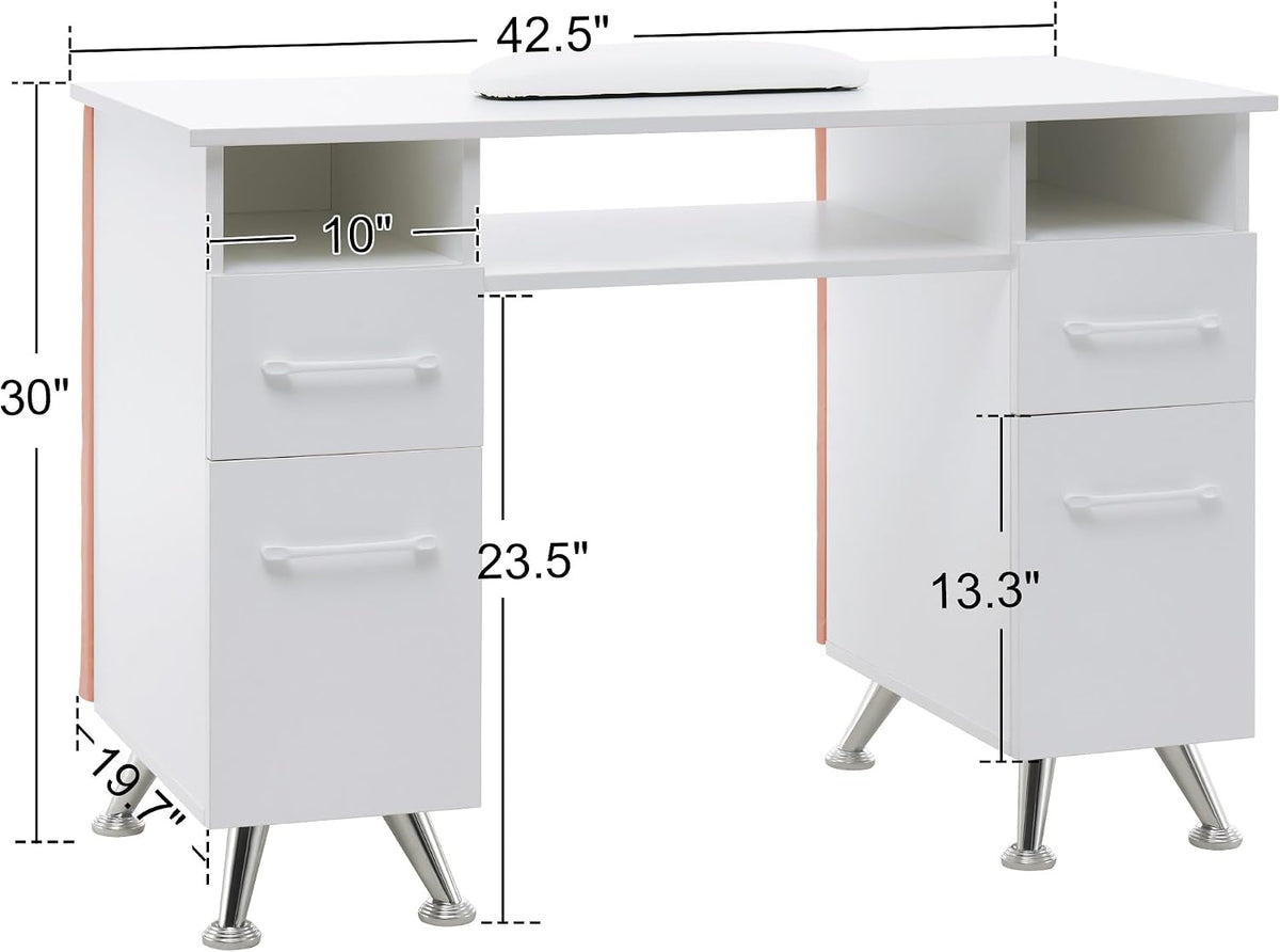 BarberPub Storage Nail Desk with Leather Padded Walls, Wrist Rest 2671