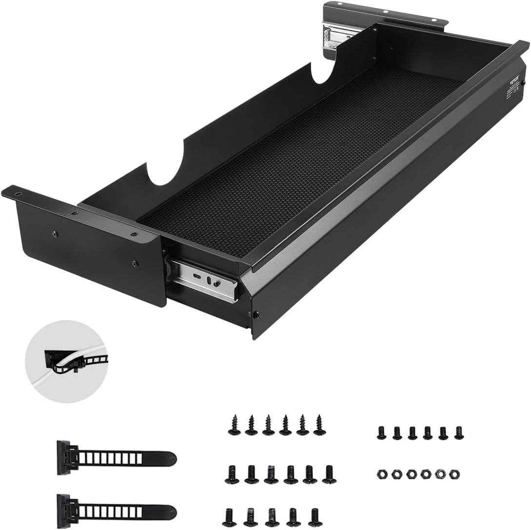 VEVOR Under Desk Drawer Slide Out, 26 inch Under Desk Mounted Pull-out Drawer...