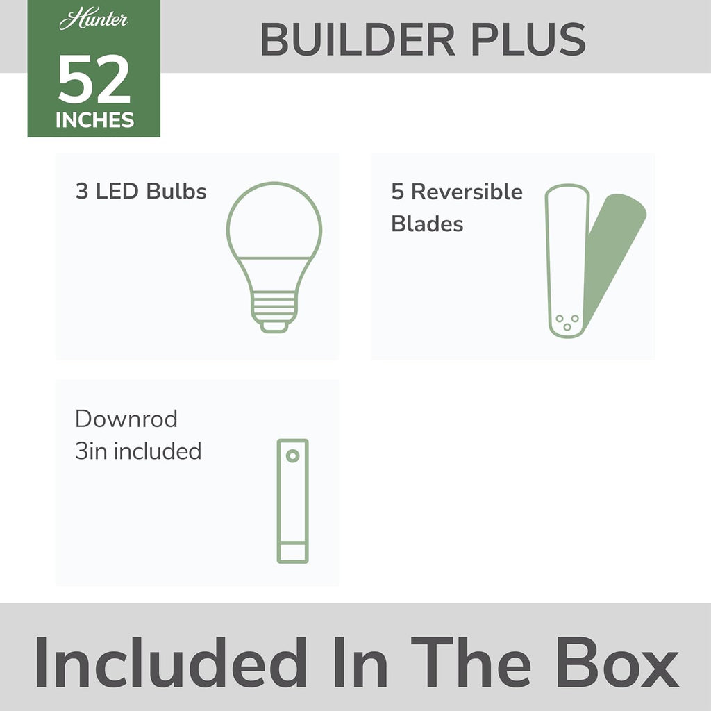 hunter builder plus, indoor, ceiling fan, 5 blades, close-up detail