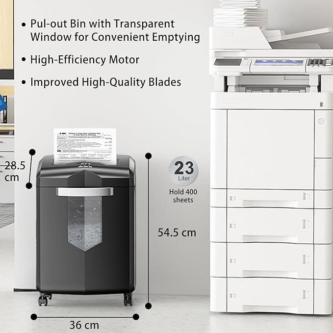 Bonsaii Heavy Duty 18-Sheet Office Shredder – 60-min Continuous Run, Cross-Cut - Image 3