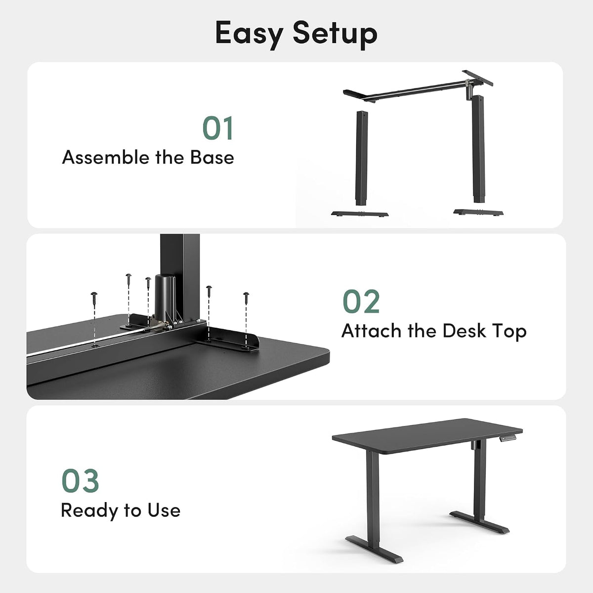CubiCubi 48 x 24 One-Piece Electric Adjustable Standing Desk, Dark Black