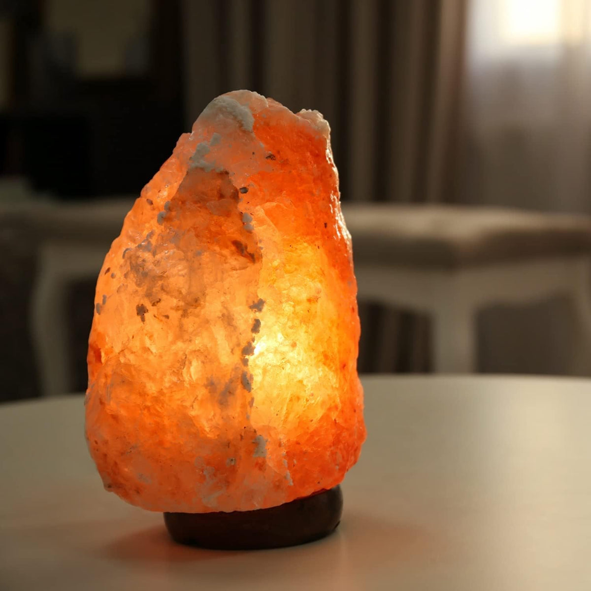 7 inch himalayan salt lamp with dimmer cord shown in use