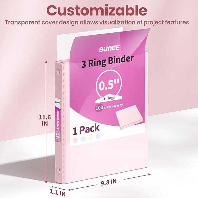 SUNEE 3 Ring Binder 1/2 Inch 1 Pack - Image 7
