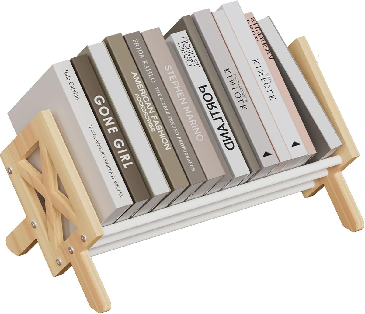 Desktop Bookshelf Organizer, Wood Office Tabletop Book Storage Rack, Tilting ...