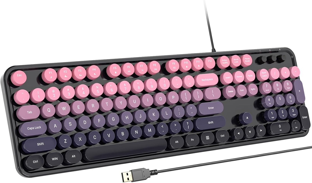 Wired Retro Keyboard, 104 Keys Full-Sized Typewriter Keyboards, Office Keyboa...