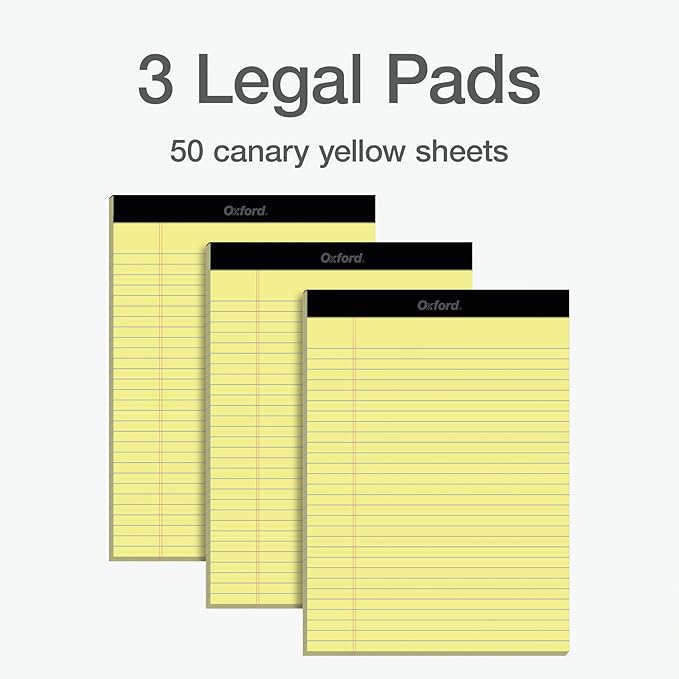 Oxford 8.5 x 11.75 Inch Legal Pads, 3 Pack, Wide Ruled on Both Sides, Canary - Image 6