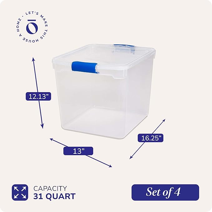 HOMZ 4-Pack 31 Quart Latching Lid, and Bathroom Organization - Image 4