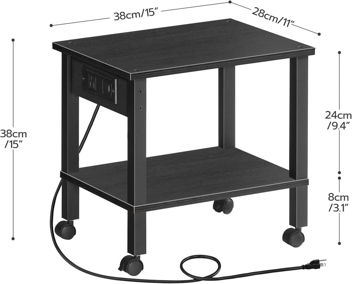 HOOBRO 2-Tier Printer Stand with Charging Station, Under Desk Printer Table, ...