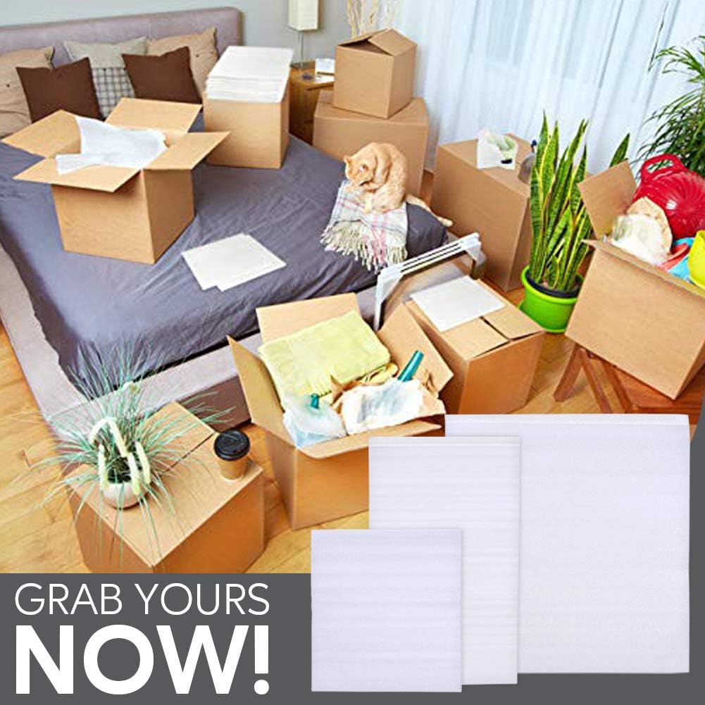 135 Pcs Moving Supplies with 3 Size Cushion Foam Pouch 1/16 Inch Thickness, 60 Pcs Fragile Stickers to Protect Ornament Cup Glasses China Dishes Shipping Storage Transportation (7.5x7.5 7.5x12 12x12)