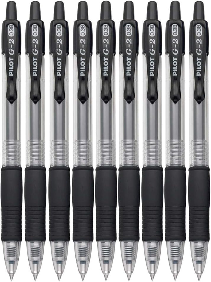 G2 Retractable Premium Gel Ink Roller Ball Pens Ultra Fine Point (.38mm) Black Ink 9 pack; Refillable & Premium Comfort Grip