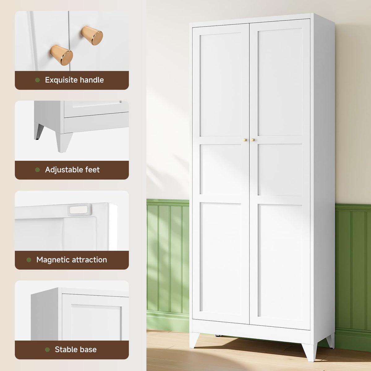 letaya 75" h metal storage cabinet with 2, side view